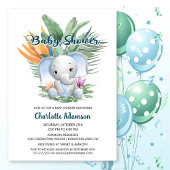Tropisch Oerwoud Baby Blue Elephant Baby shower Kaart