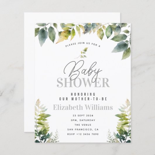 Tropisch Oerwoud Baby shower Budget Uitnodiging (Voorkant / Achterkant)