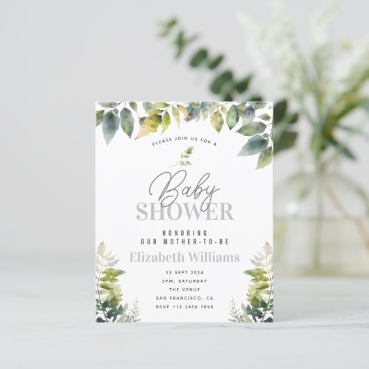 Tropisch Oerwoud Baby shower Budget Uitnodiging (Staand voorkant)