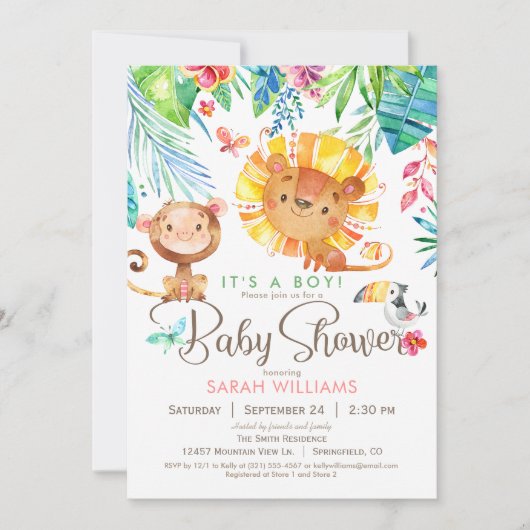Tropisch Oerwoud Baby shower, jongen of meisje Kaart (Voorkant)