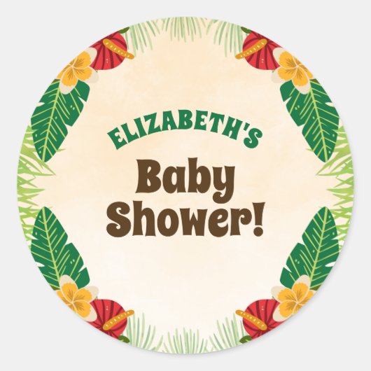 Tropisch Oerwoud Baby shower Ronde Sticker (Voorkant)