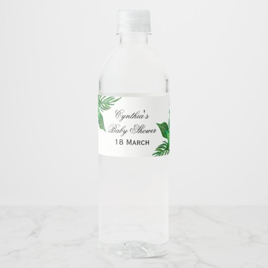 Tropisch Oerwoud Baby shower Waterfleswikkelaar Waterfles Etiket (Voorkant)