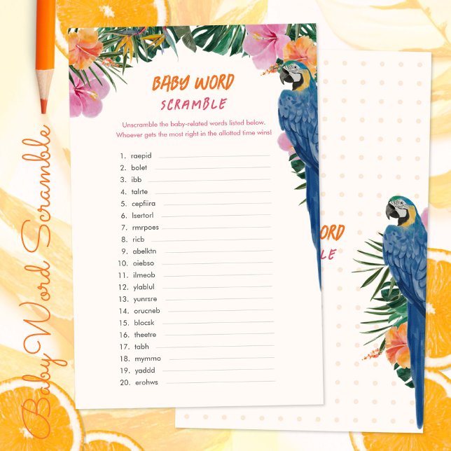 Tropisch Oerwoud Baby shower Word Scramble Game (Tropical Jungle Baby Shower Word Scramble Game ©Susanne Sachers - Sunny Mind 🌞)