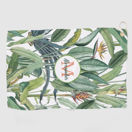 Tropisch Oerwoud Banana Tree Strelitzia Monogram Golfhanddoek (Horizontaal)