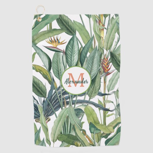 Tropisch Oerwoud Banana Tree Strelitzia Monogram Golfhanddoek (Voorkant)