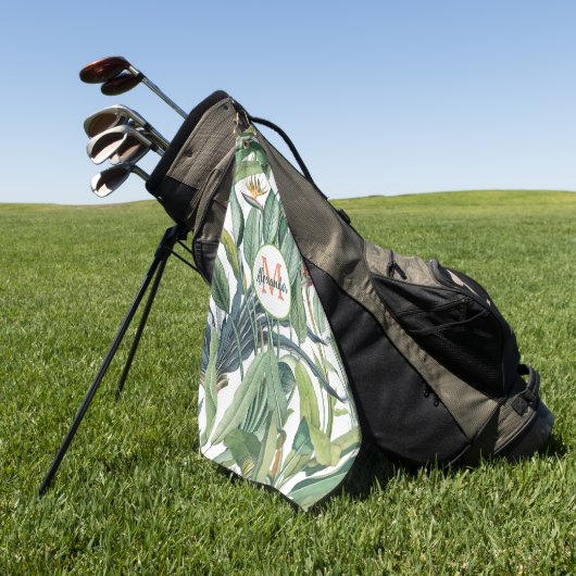 Tropisch Oerwoud Banana Tree Strelitzia Monogram Golfhanddoek (Groen)