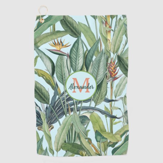 Tropisch Oerwoud Banana Tree Strelitzia Monogram Golfhanddoek (Voorkant)