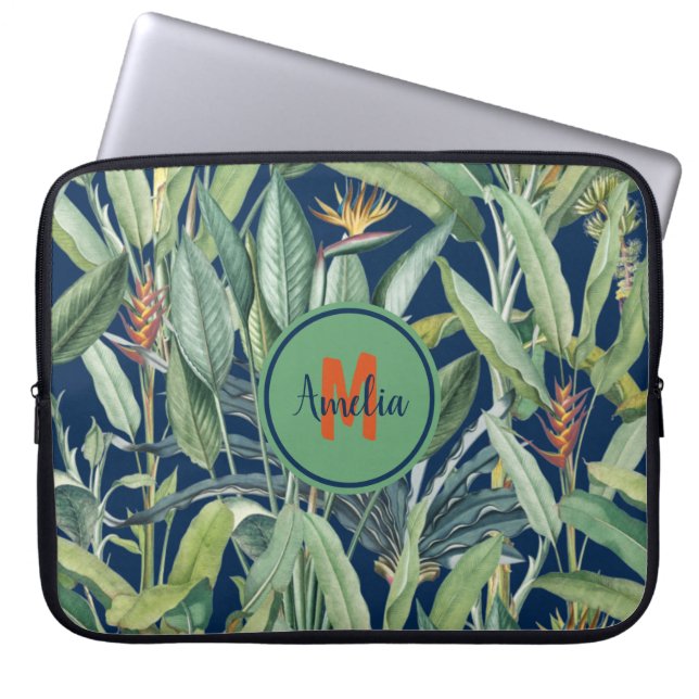 Tropisch Oerwoud Banana Tree Strelitzia Monogram Laptop Sleeve (Voorkant)