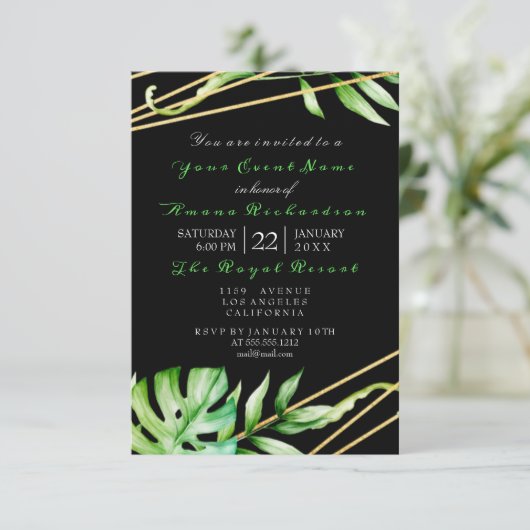 Tropisch Oerwoud Black White Party Stripes Luxury Kaart (Staand voorkant)
