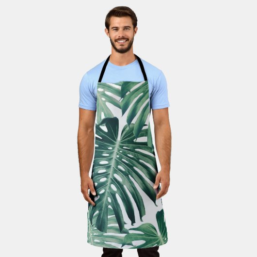 Tropisch Oerwoud bladeren bloemenachtergrond Schort (Gedragen)
