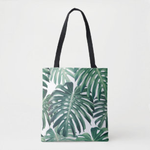 Tropisch Oerwoud bladeren bloemenachtergrond Tote Bag