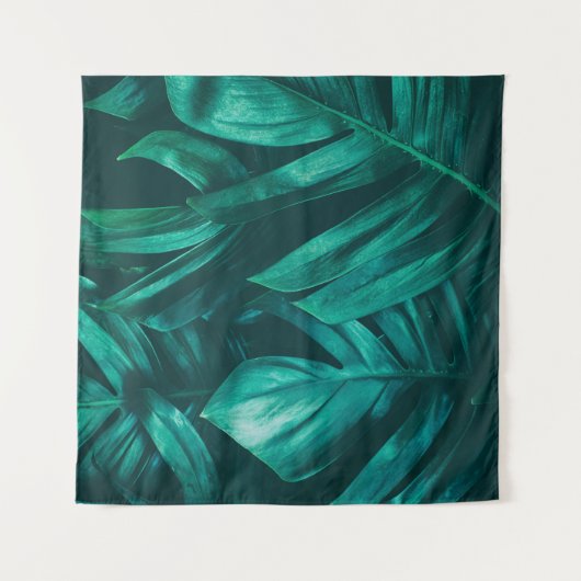 tropisch oerwoud bladergebladerte, donkergroene bl wandkleed (Voorkant (horizontaal))