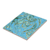 Tropisch oerwoud bladpatroon aqua goudtropisch tegeltje (Zijkant)