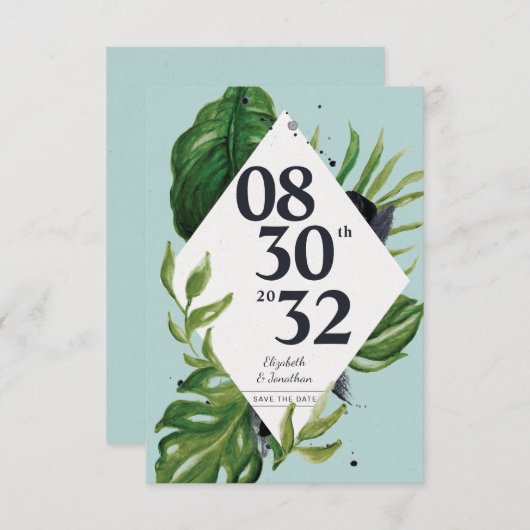 Tropisch oerwoud blauw modern blauw, behalve datum (Voorkant / Achterkant)