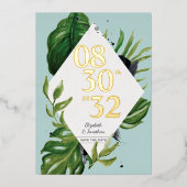 Tropisch oerwoud blauw modern blauw, behalve datum folie uitnodiging (Voorkant)