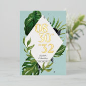 Tropisch oerwoud blauw modern blauw, behalve datum folie uitnodiging (Staand Voorkant)