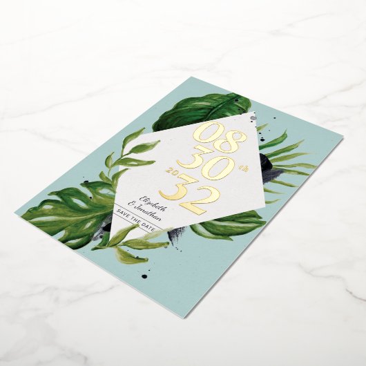 Tropisch oerwoud blauw modern blauw, behalve datum folie uitnodiging (Gedraaid)