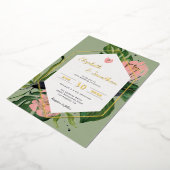 Tropisch oerwoud, bloem, moderne roze bloem en bla folie uitnodiging (Gedraaid)