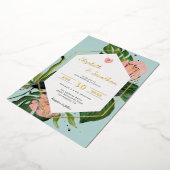 Tropisch oerwoud, bloem, moderne roze bloem en bla folie uitnodiging (Gedraaid)