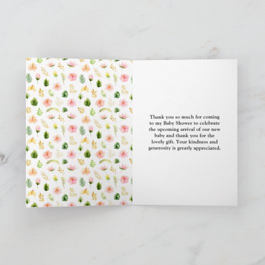 Tropisch Oerwoud Bloemen Baby shower Bedankkaart (Binnen)
