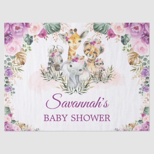 Tropisch Oerwoud Bloemen Wilde Dieren Baby shower Tissuepapier (Voorkant)