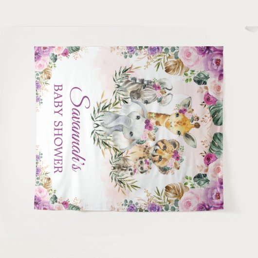 Tropisch Oerwoud Bloemen Wilde Dieren Baby shower Wandkleed (Voorkant (horizontaal))