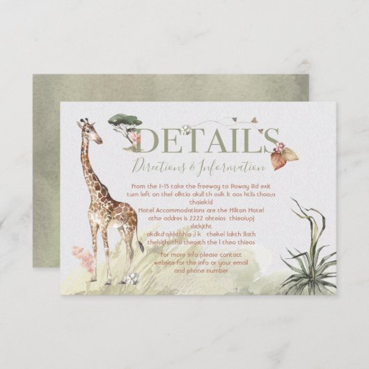 Tropisch Oerwoud Bruiloft Details en info kaart (Voorkant / Achterkant)