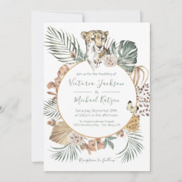 Tropisch Oerwoud Cheetah Palm Wreath Wedding Kaart
