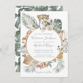 Tropisch Oerwoud Cheetah Palm Wreath Wedding Kaart (Voorkant / Achterkant)