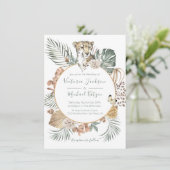 Tropisch Oerwoud Cheetah Palm Wreath Wedding Kaart (Staand voorkant)