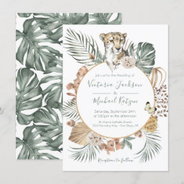 Tropisch Oerwoud Cheetah Palm Wreath Wedding Kaart