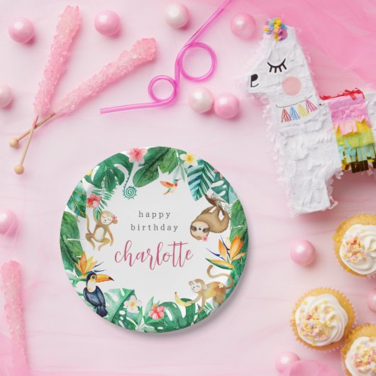 Tropisch Oerwoud Dieren Kids Verjaardagsfeest Papieren Bordje (Feest)