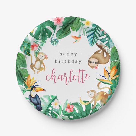 Tropisch Oerwoud Dieren Kids Verjaardagsfeest Papieren Bordje (Voorkant)