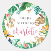 Tropisch Oerwoud Dieren Kids Verjaardagsfeest Ronde Sticker (Voorkant)