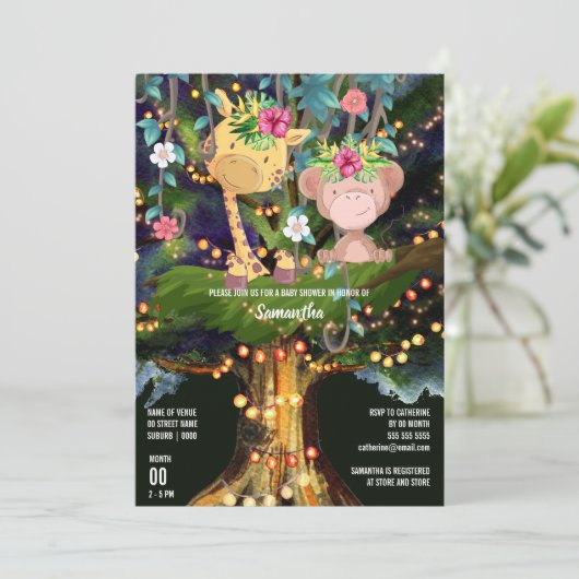 Tropisch oerwoud dieren nachtlichten giraferaap kaart (Staand voorkant)