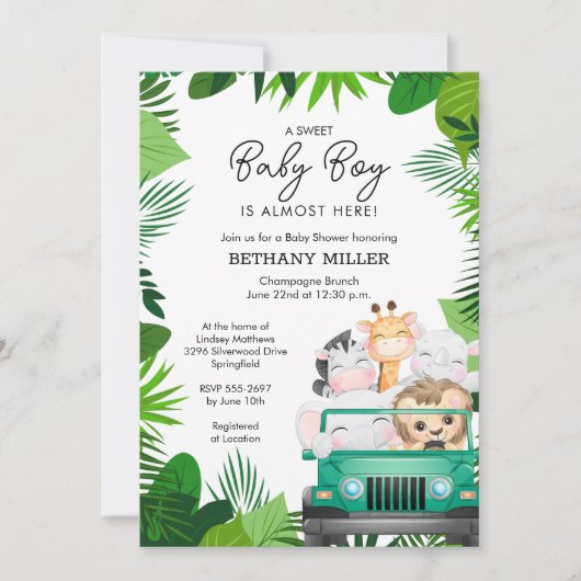 Tropisch Oerwoud Dierensafari Jongen Baby shower Kaart (Voorkant)