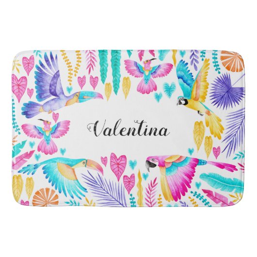 Tropisch Oerwoud Exotische Vogels Waterverf Badmat (Voorkant)