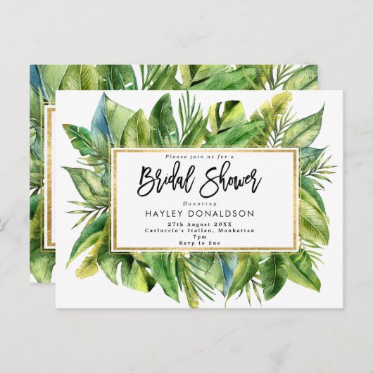 Tropisch oerwoud Faux Gold Bruids Douche Uitnodigi Uitnodiging Briefkaart (Voorkant / Achterkant)