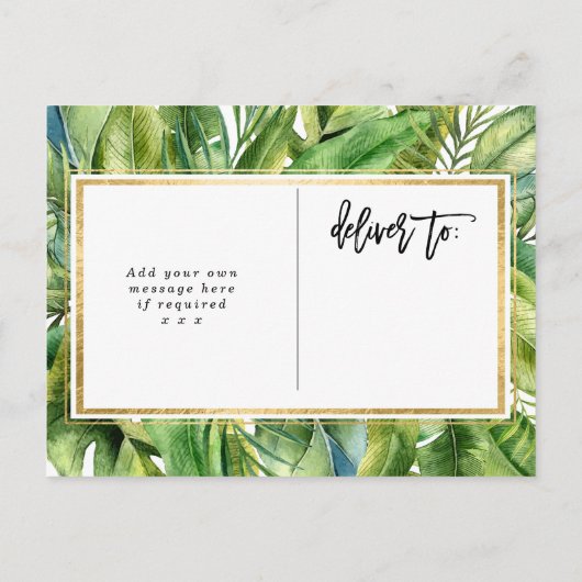 Tropisch oerwoud Faux Gold Bruids Douche Uitnodigi Uitnodiging Briefkaart (Achterkant)