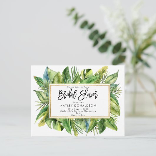 Tropisch oerwoud Faux Gold Bruids Douche Uitnodigi Uitnodiging Briefkaart (Staand voorkant)