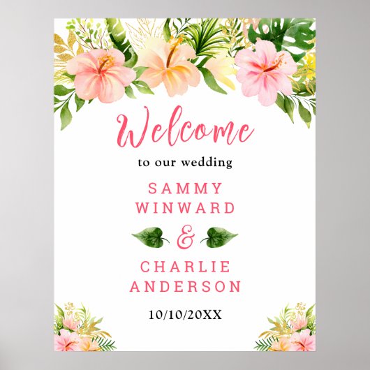 Tropisch Oerwoud Floral Weddenschap Welkomstteken Poster (Voorkant)