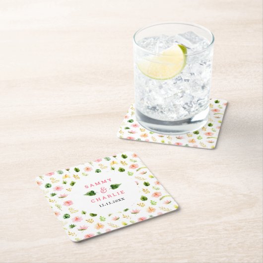 Tropisch Oerwoud Floral Wedding Kartonnen Onderzetters (Insitu)