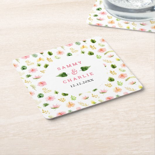 Tropisch Oerwoud Floral Wedding Kartonnen Onderzetters (Schuin)