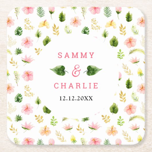 Tropisch Oerwoud Floral Wedding Kartonnen Onderzetters (Voorkant)