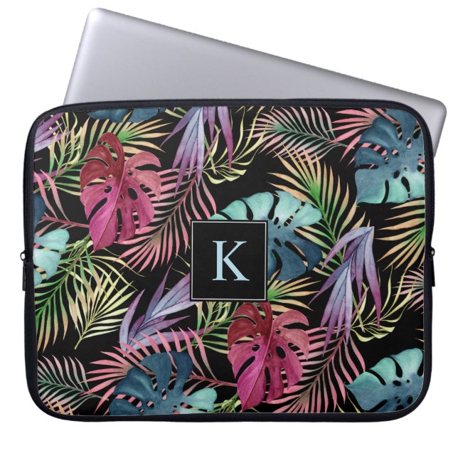 Tropisch Oerwoud Foliage Botanisch Patroon Laptop Sleeve (Voorkant)