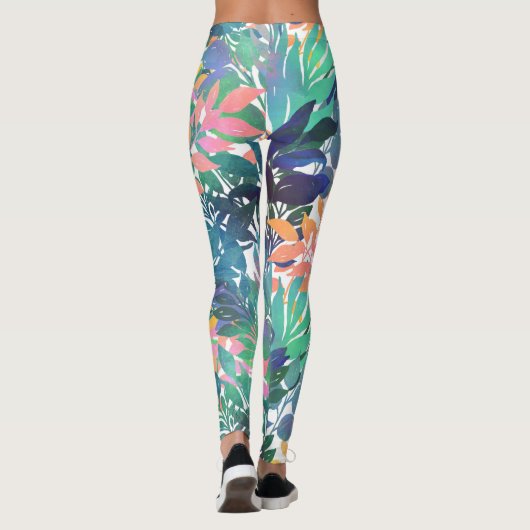 Tropisch Oerwoud Foliage Waterverf groen Leggings (Achterkant)