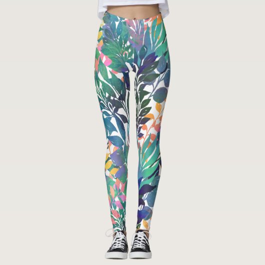 Tropisch Oerwoud Foliage Waterverf groen Leggings (Voorkant)