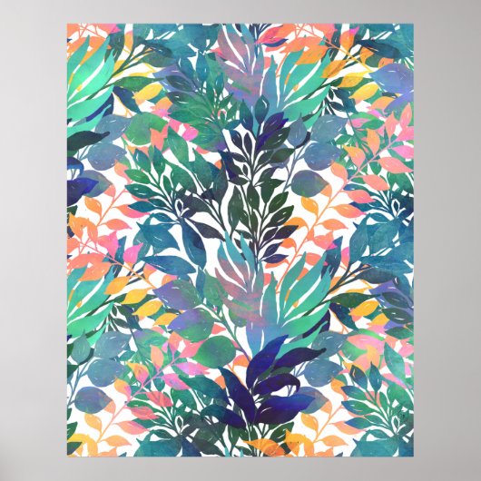Tropisch Oerwoud Foliage Waterverf groen Poster (Voorkant)