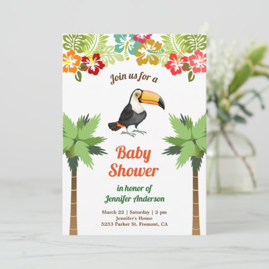 Tropisch Oerwoud Forest Toucan Baby shower Kaart (Staand voorkant)