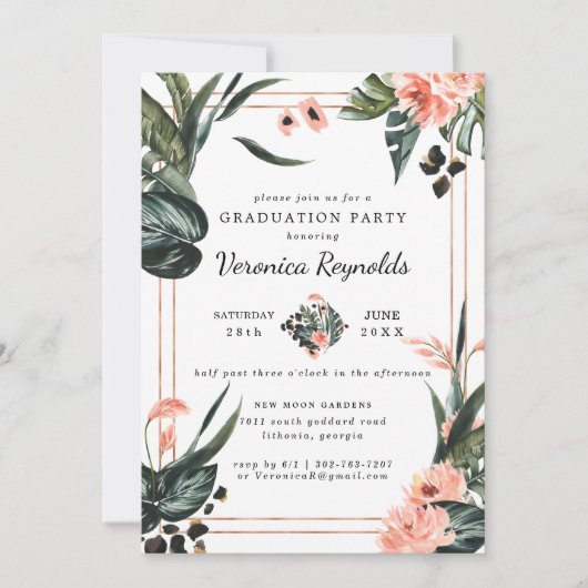 Tropisch Oerwoud Greenery | Roze Afstuderen van Fl Kaart (Voorkant)